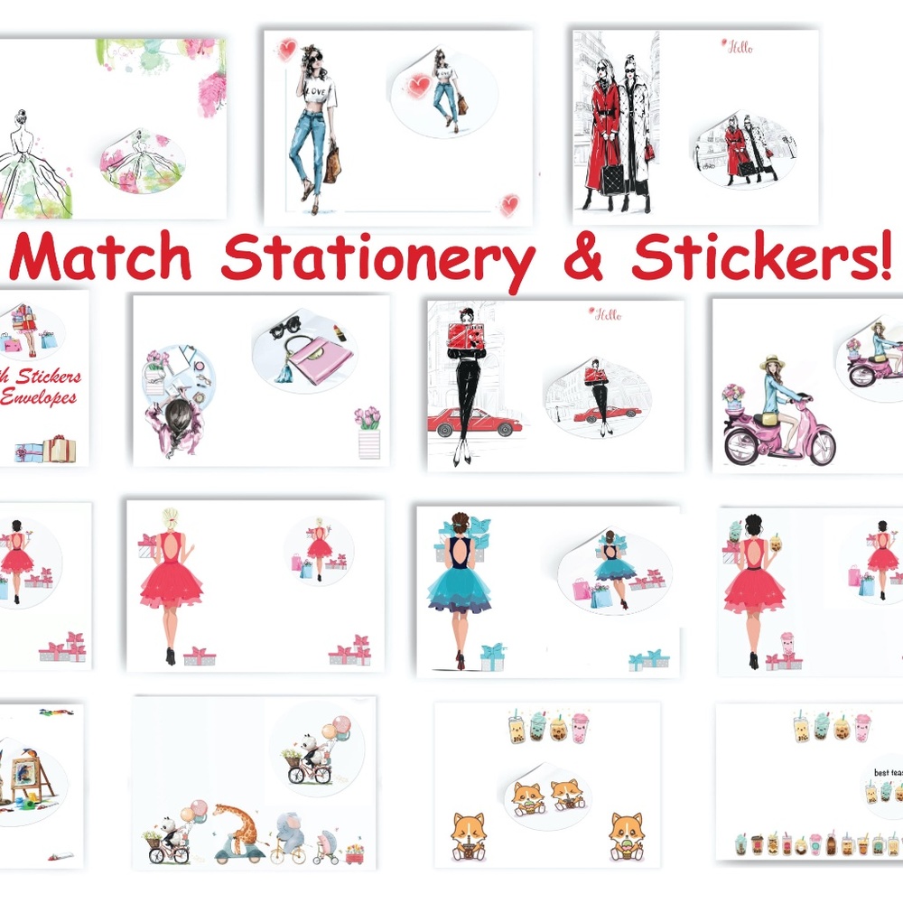 x12 Fashion Girl Stationery Gift Set with Matching Stickers and Envelopes